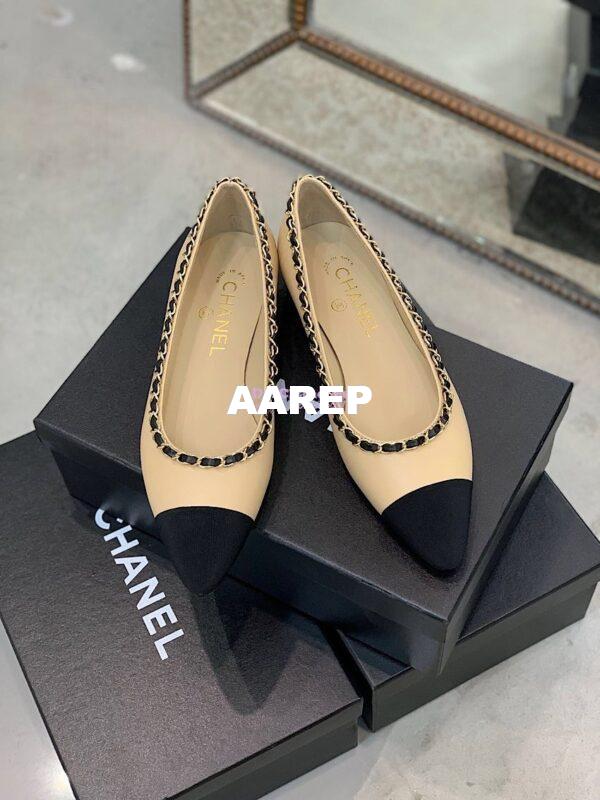 Replica Chanel Lambskin Ballerinas with Woven Chain Braided G35389 Beige 4