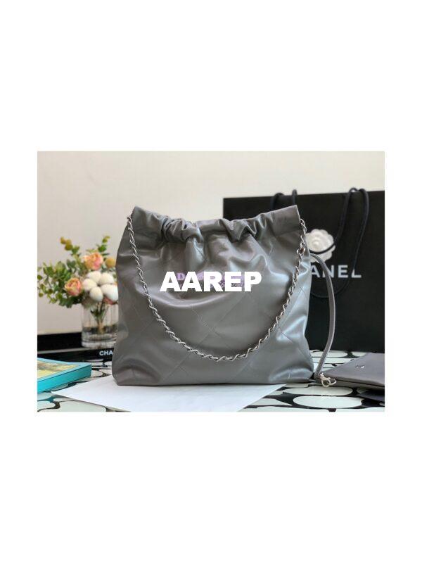 Replica Chanel 22 Handbag Shiny Calfskin & Silver Metal AS3260 AS3261 Grey 11