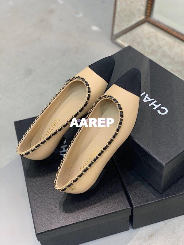 Replica Chanel Lambskin Ballerinas with Woven Chain Braided G35389 Beige 5