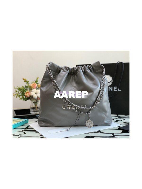 Replica Chanel 22 Handbag Shiny Calfskin & Silver Metal AS3260 AS3261 Grey 12