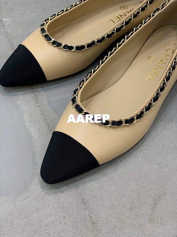 Replica Chanel Lambskin Ballerinas with Woven Chain Braided G35389 Beige 6
