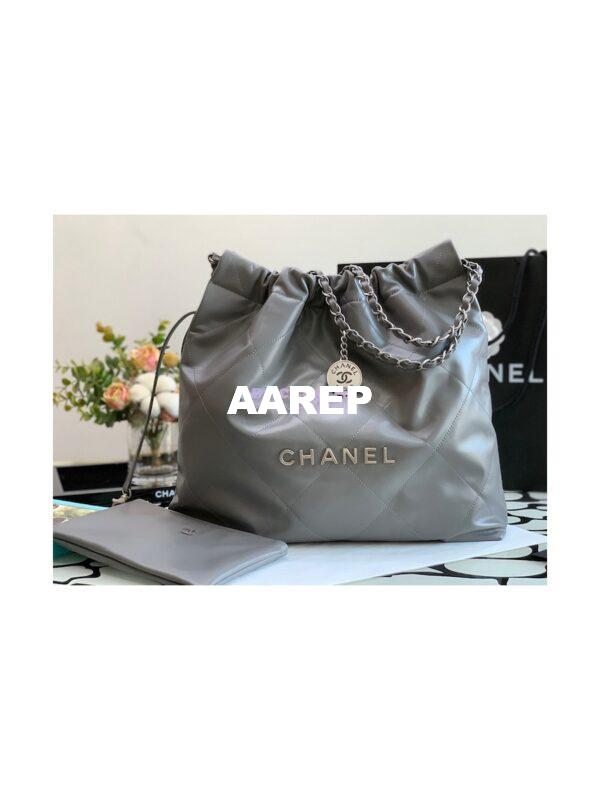 Replica Chanel 22 Handbag Shiny Calfskin & Silver Metal AS3260 AS3261 Grey 13