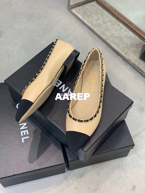 Replica Chanel Lambskin Ballerinas with Woven Chain Braided G35389 Beige 7