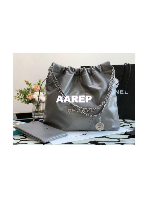 Replica Chanel 22 Handbag Shiny Calfskin & Silver Metal AS3260 AS3261 Grey 14