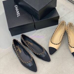 Replica Chanel Lambskin Ballerinas with Woven Chain Braided G35389 Black