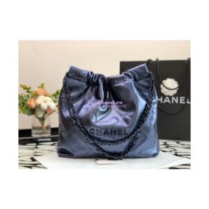 Replica Chanel 22 Handbag Shiny Metallic Calfskin AS3260 AS3261 Navy Blue