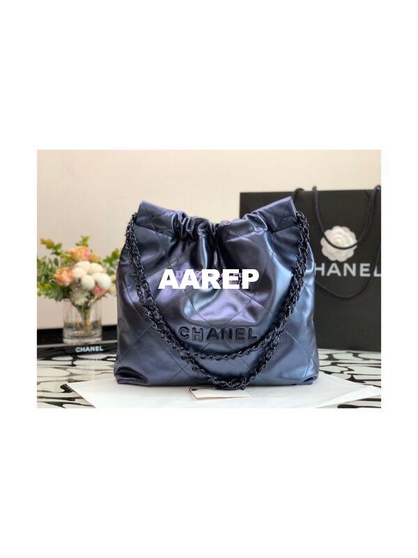 Replica Chanel 22 Handbag Shiny Metallic Calfskin AS3260 AS3261 Navy Blue 3