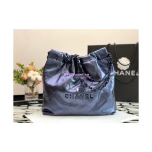 Replica Chanel 22 Handbag Shiny Metallic Calfskin AS3260 AS3261 Navy Blue 2