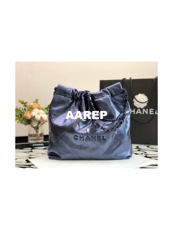 Replica Chanel 22 Handbag Shiny Metallic Calfskin AS3260 AS3261 Navy Blue 4