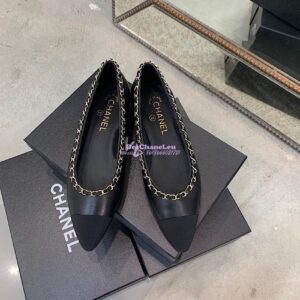 Replica Chanel Lambskin Ballerinas with Woven Chain Braided G35389 Black 2