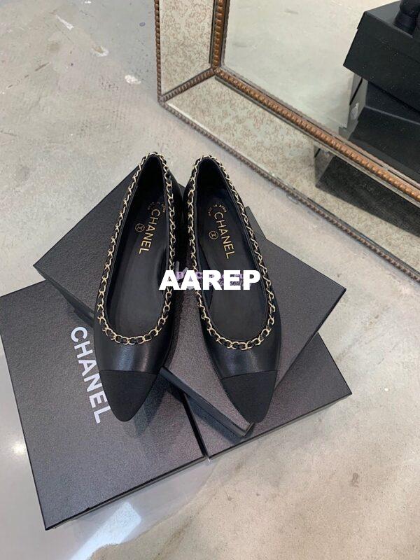 Replica Chanel Lambskin Ballerinas with Woven Chain Braided G35389 Black 4