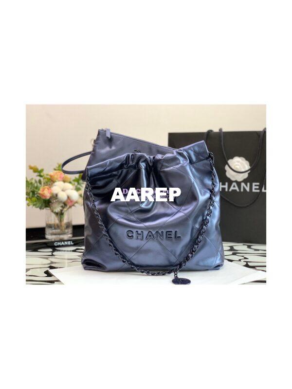 Replica Chanel 22 Handbag Shiny Metallic Calfskin AS3260 AS3261 Navy Blue 5