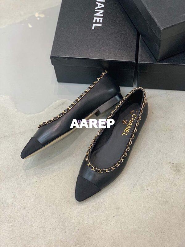 Replica Chanel Lambskin Ballerinas with Woven Chain Braided G35389 Black 7