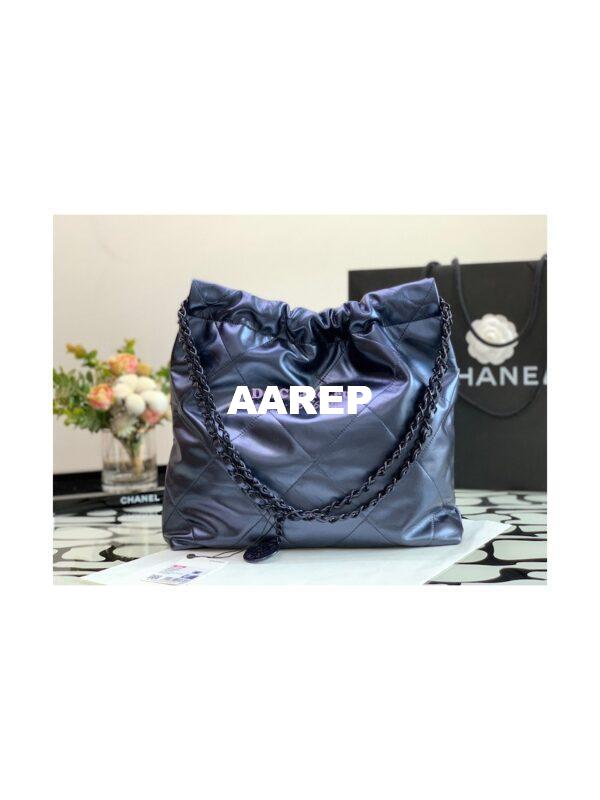 Replica Chanel 22 Handbag Shiny Metallic Calfskin AS3260 AS3261 Navy Blue 9