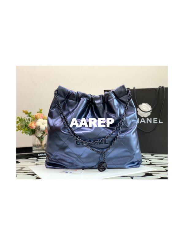Replica Chanel 22 Handbag Shiny Metallic Calfskin AS3260 AS3261 Navy Blue 12