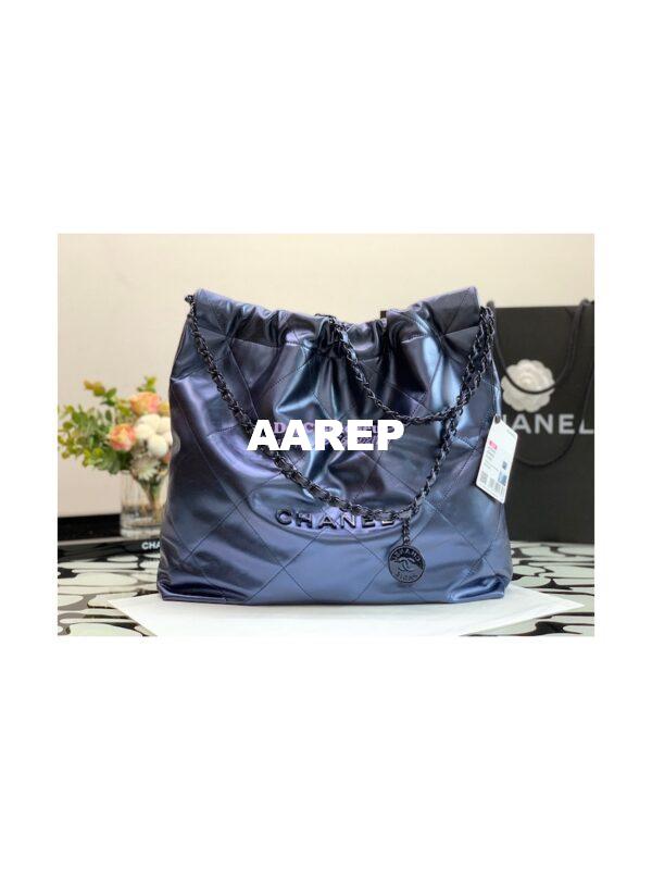 Replica Chanel 22 Handbag Shiny Metallic Calfskin AS3260 AS3261 Navy Blue 13