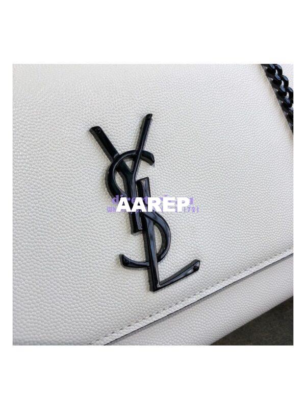 Replica YSL Saint Laurent Classic Monogram Satchel in Grain De Poudre Textured Leather White 6