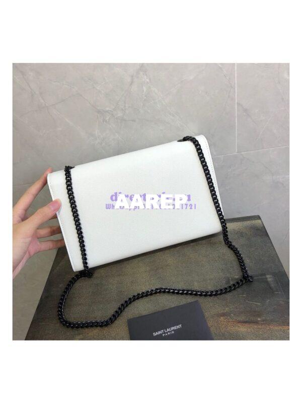 Replica YSL Saint Laurent Classic Monogram Satchel in Grain De Poudre Textured Leather White 9