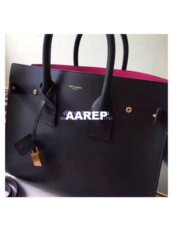 Replica YSL Saint Laurent Classic Small Sac De Jour Bag In Black Grained Leather with red inside 4