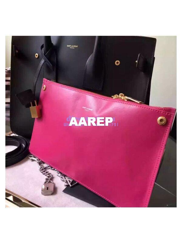 Replica YSL Saint Laurent Classic Small Sac De Jour Bag In Black Grained Leather with red inside 9