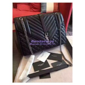 Replica YSL Saint Laurent Classic Large Monogram Envelope Satchel In black Leather