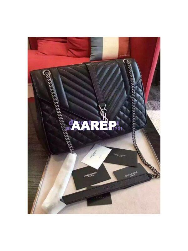 Replica YSL Saint Laurent Classic Large Monogram Envelope Satchel In black Leather 2