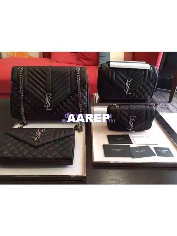 Replica YSL Saint Laurent Classic Large Monogram Envelope Satchel In black Leather 3
