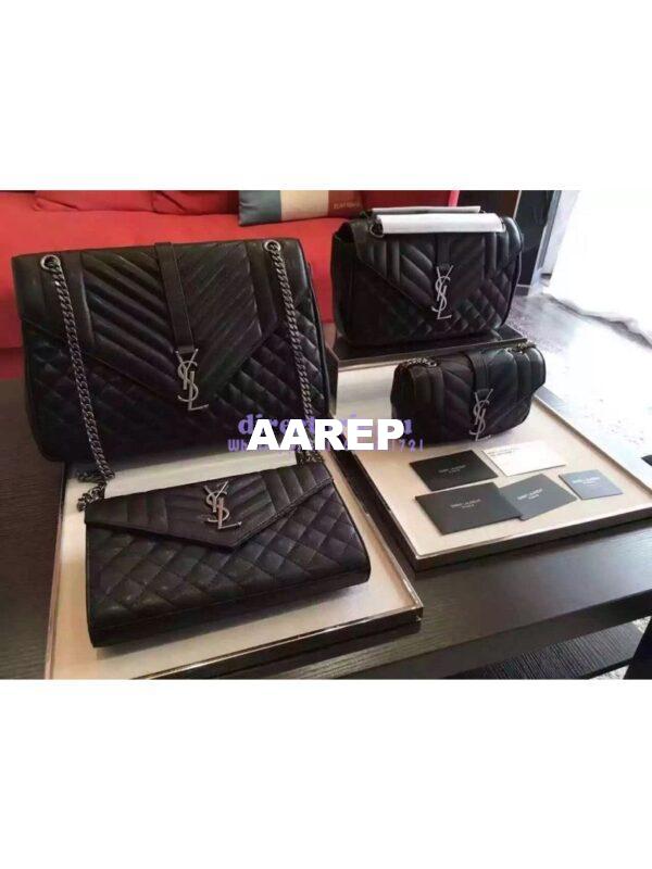 Replica YSL Saint Laurent Classic Large Monogram Envelope Satchel In black Leather 4