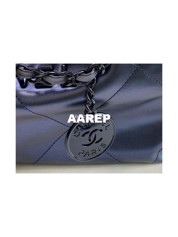 Replica Chanel 22 Handbag Shiny Metallic Calfskin AS3260 AS3261 Navy Blue 15