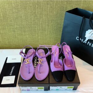Replica Chanel Lambskin Tweed Sandals G3560507 Purple 2
