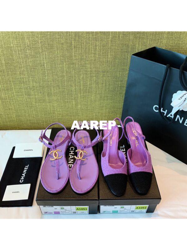 Replica Chanel Lambskin Tweed Sandals G3560507 Purple 2