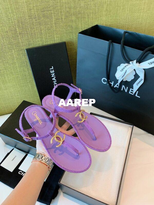 Replica Chanel Lambskin Tweed Sandals G3560507 Purple 3
