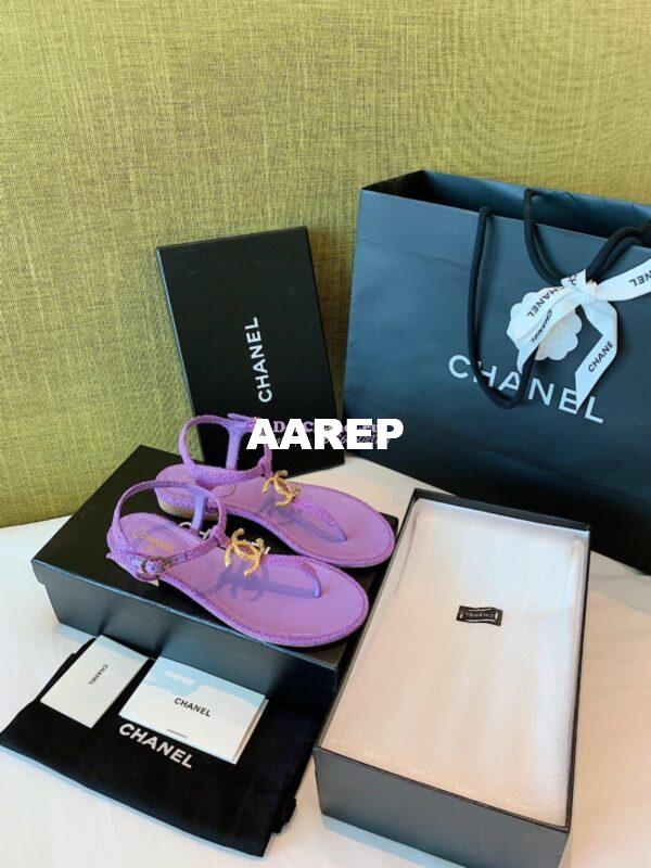 Replica Chanel Lambskin Tweed Sandals G3560507 Purple 4