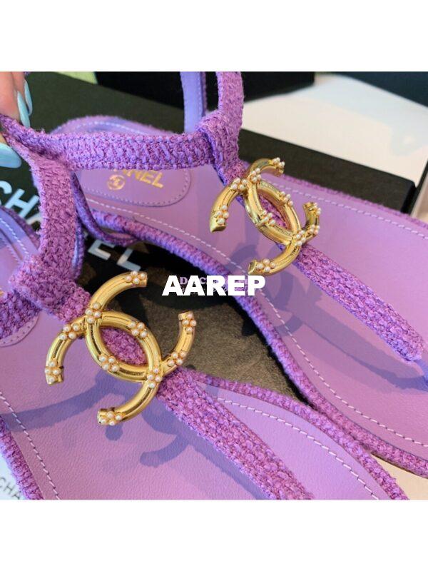 Replica Chanel Lambskin Tweed Sandals G3560507 Purple 7
