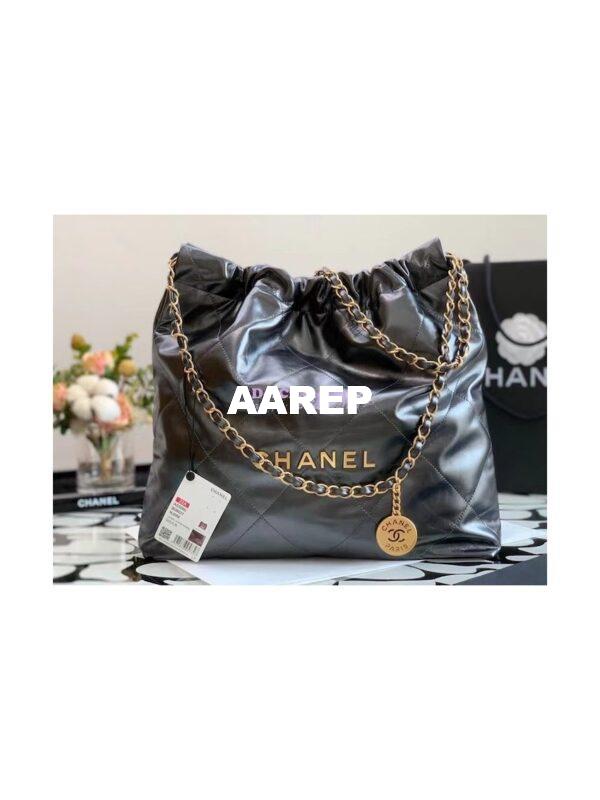 Replica Chanel 22 Handbag Shiny Metallic Calfskin AS3260 AS3261 Ruthenium 14