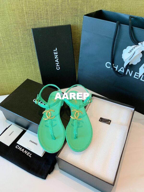 Replica Chanel Lambskin Tweed Sandals G3560507 Green 3