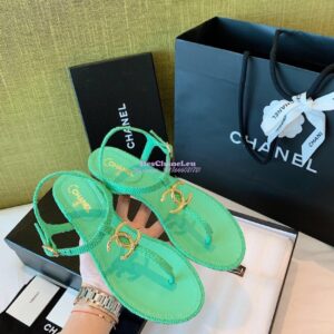 Replica Chanel Lambskin Tweed Sandals G3560507 Green 2