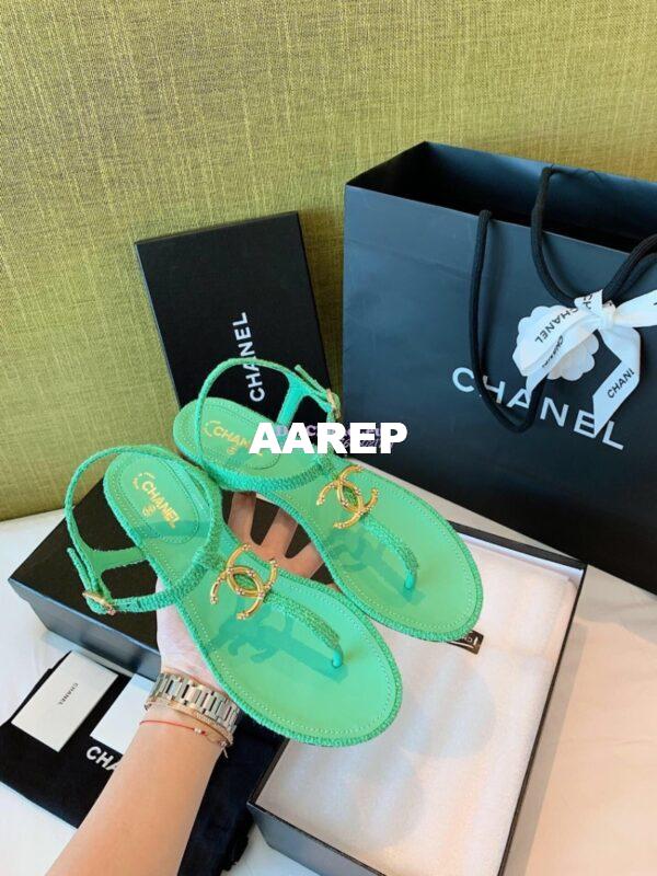 Replica Chanel Lambskin Tweed Sandals G3560507 Green 4