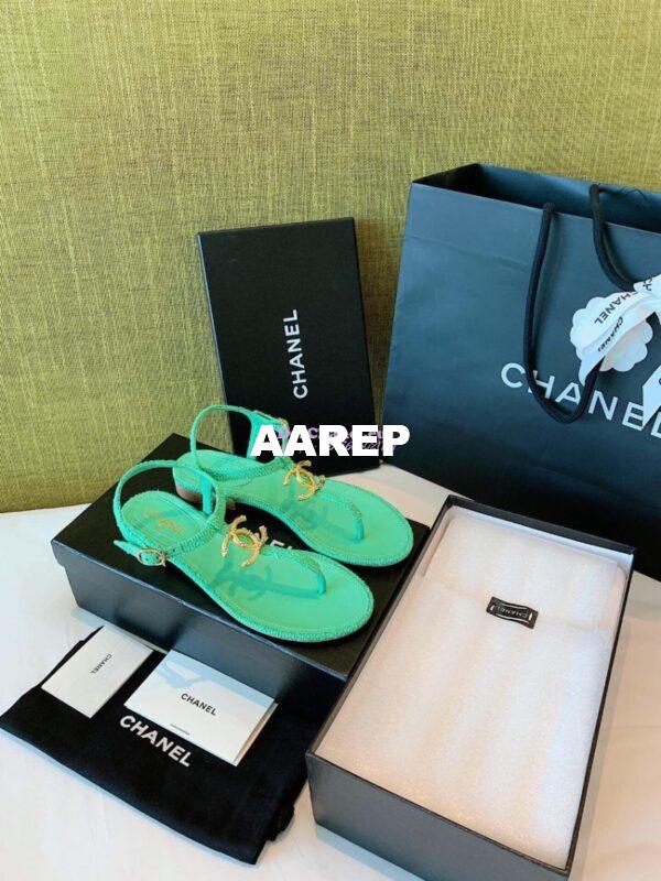 Replica Chanel Lambskin Tweed Sandals G3560507 Green 5