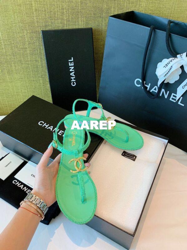 Replica Chanel Lambskin Tweed Sandals G3560507 Green 6