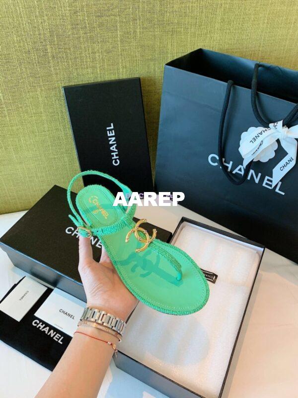Replica Chanel Lambskin Tweed Sandals G3560507 Green 7