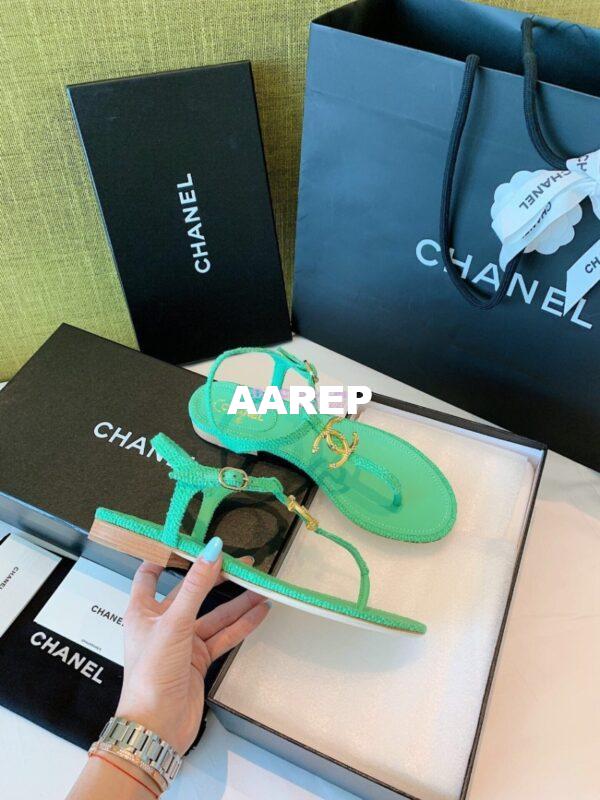Replica Chanel Lambskin Tweed Sandals G3560507 Green 9