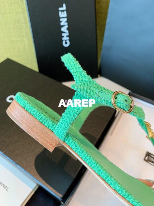 Replica Chanel Lambskin Tweed Sandals G3560507 Green 10