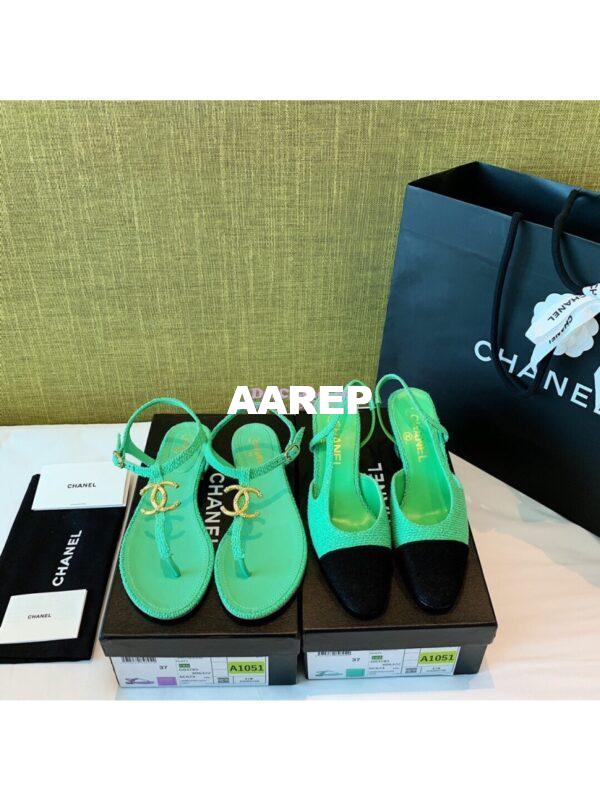 Replica Chanel Lambskin Tweed Sandals G3560507 Green 12