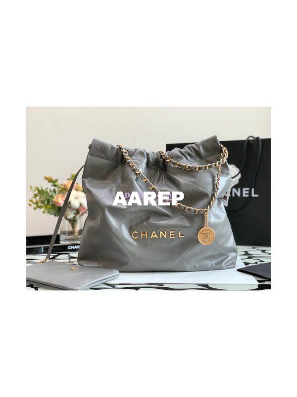 Replica Chanel 22 Handbag Shiny Calfskin AS3260 AS3261 Grey 12