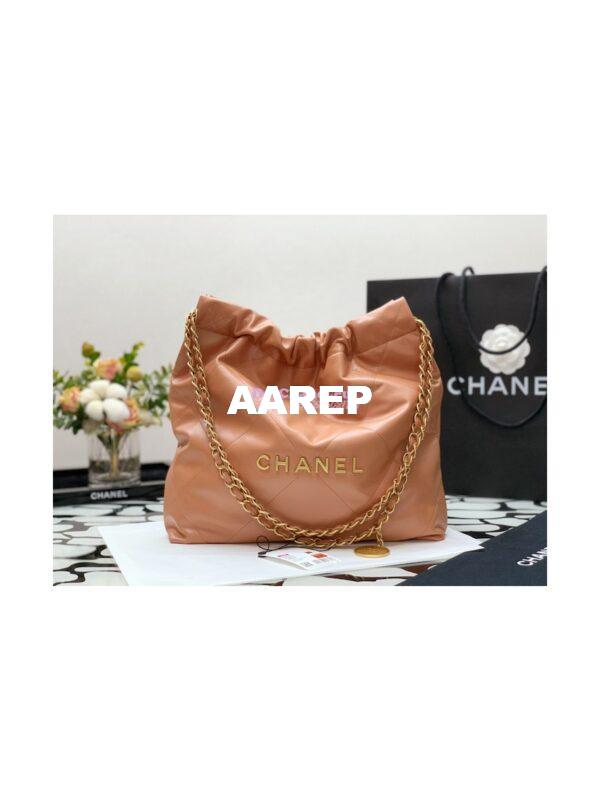 Replica Chanel 22 Handbag Shiny Calfskin AS3260 AS3261 Camel 3