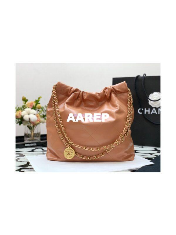Replica Chanel 22 Handbag Shiny Calfskin AS3260 AS3261 Camel 9
