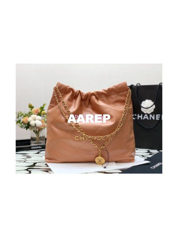 Replica Chanel 22 Handbag Shiny Calfskin AS3260 AS3261 Camel 11