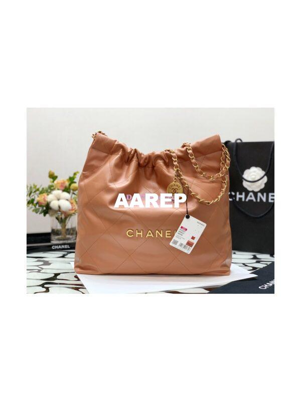 Replica Chanel 22 Handbag Shiny Calfskin AS3260 AS3261 Camel 12
