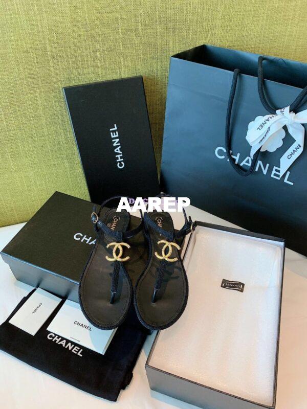 Replica Chanel Lambskin Tweed Sandals G3560507 Black 3